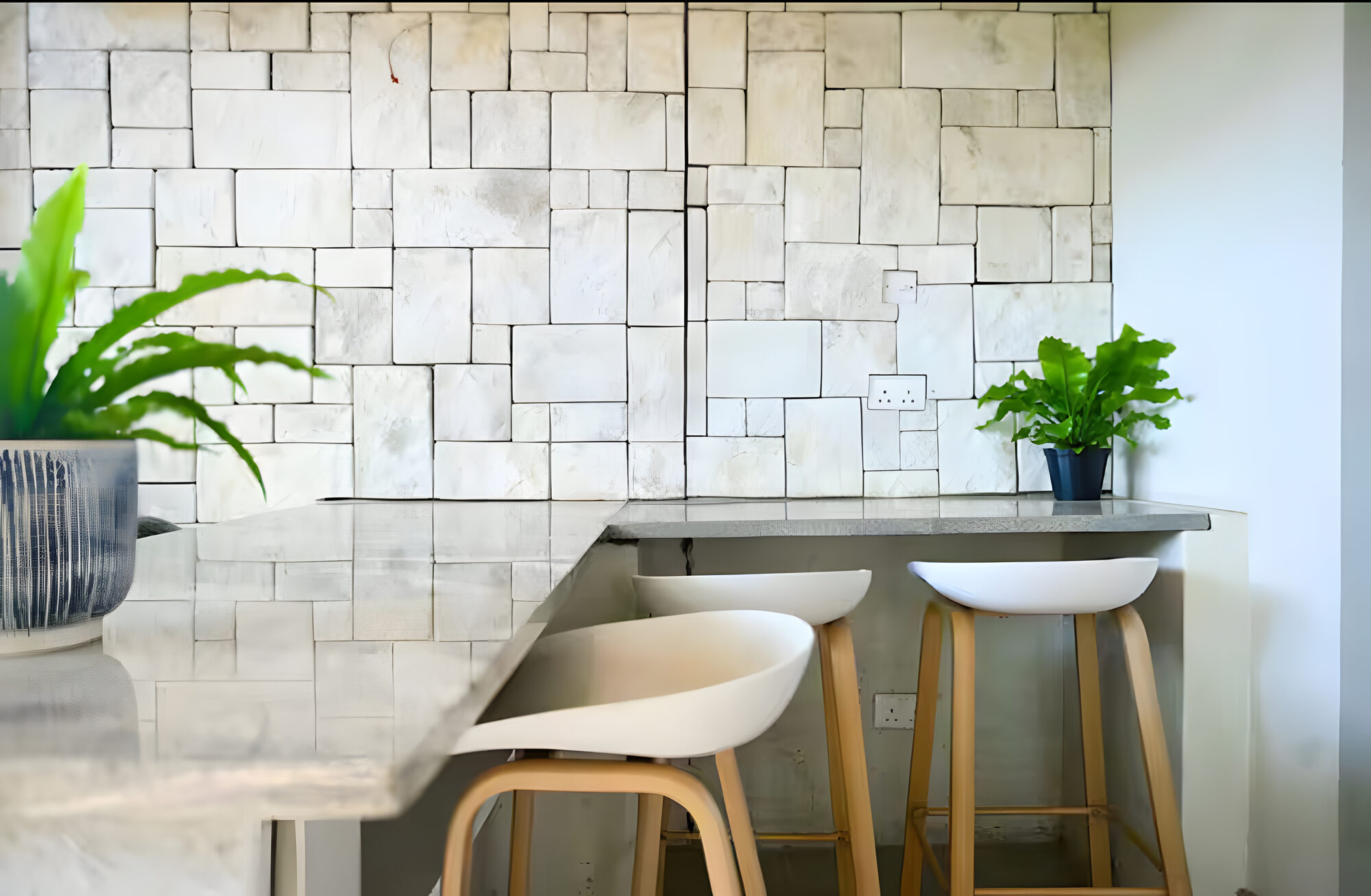 Stone bar with bistro stools